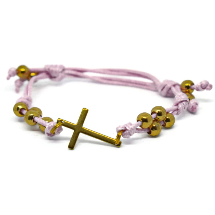 Różowa bransoletka religijna, sznurkowa.JPG