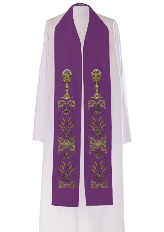 Stuła haftowana z symbolem Kielicha z Hostią