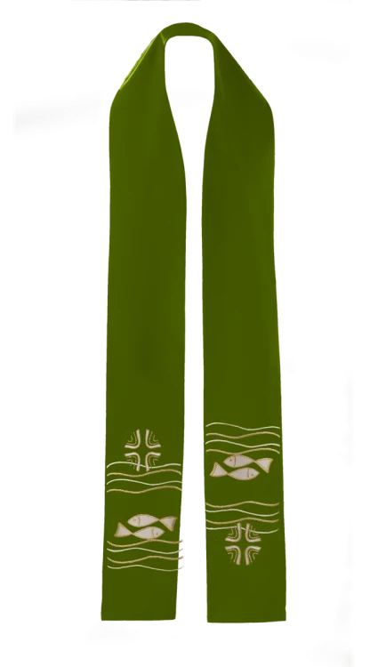Stuła haftowana z symbolem Ryby