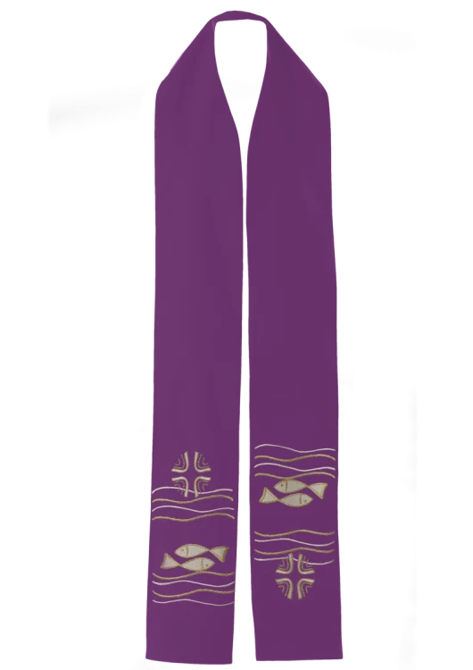 Stuła haftowana z symbolem Ryby