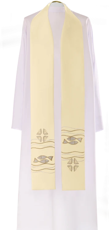 Stuła haftowana z symbolem Ryby