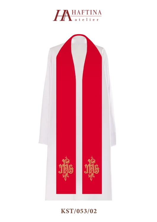 Stuła haftowana z symbolem IHS.