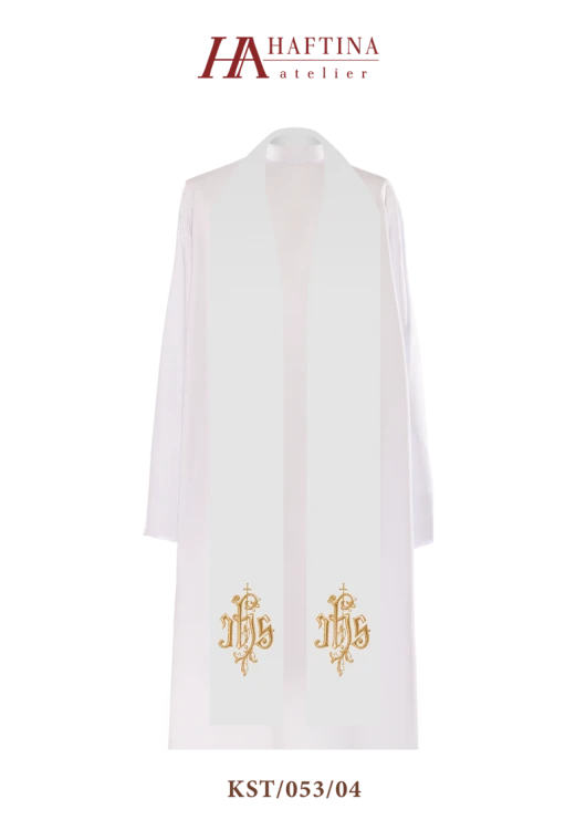 Stuła haftowana z symbolem IHS.