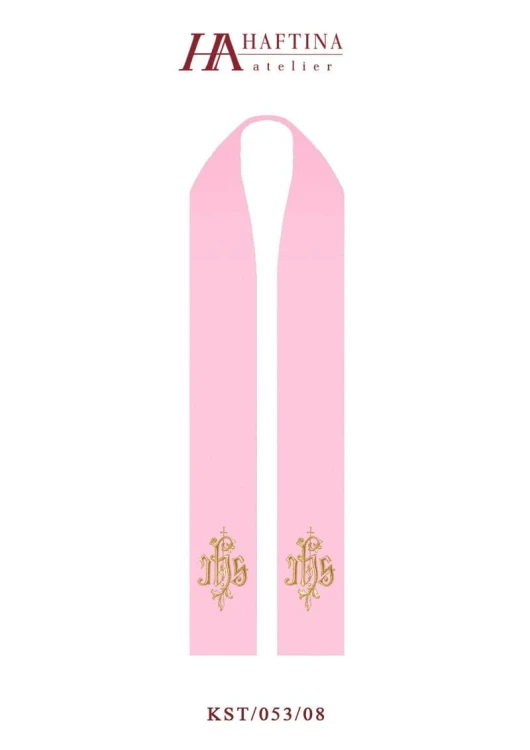 Stuła haftowana z symbolem IHS.