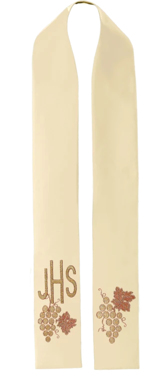 Stuła haftowana z IHS i motywem winogron