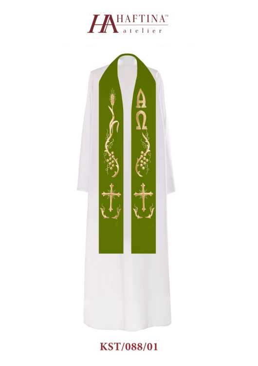 Stuła haftowana z motywami eucharystycznymi.