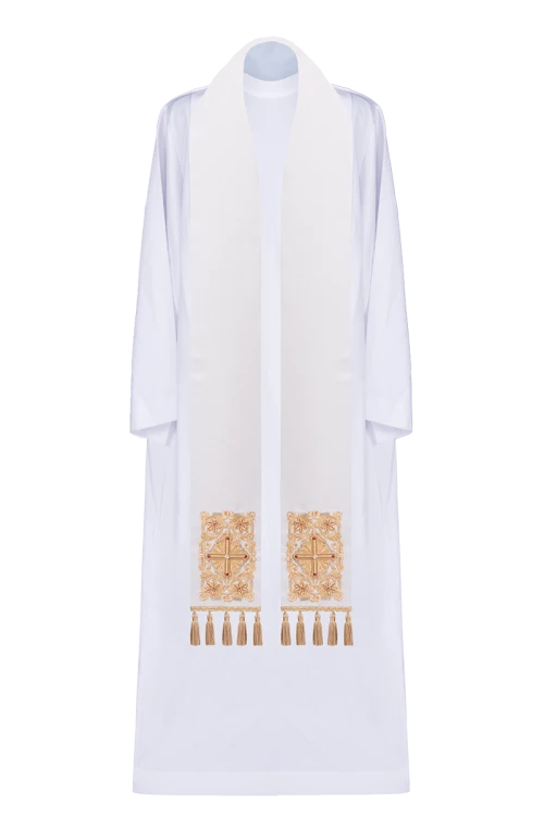 Stuła haftowana z symbolem krzyża i kamieniami