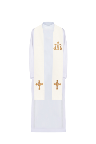 Stuła liturgiczna z IHS i symbolem Krzyża.