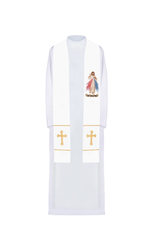 Stuła haftowana z wizerunkiem Jezusa Miłosiernego.