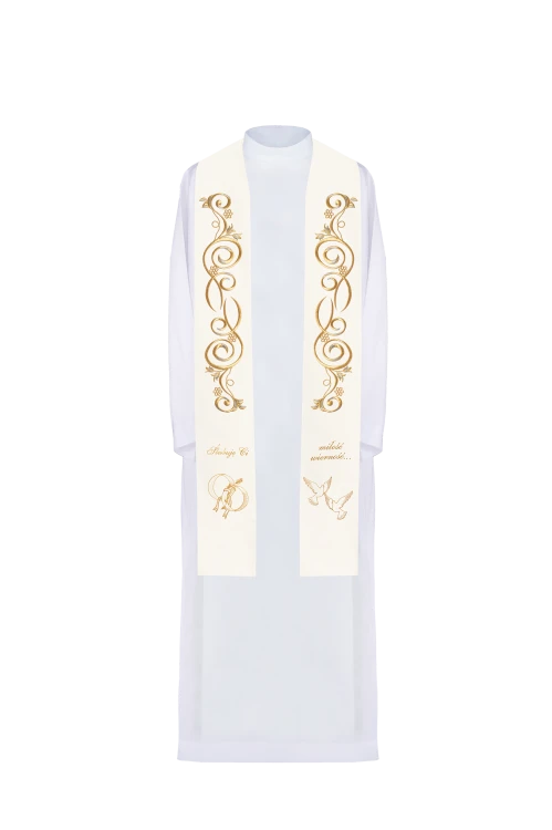 Ślubna stuła haftowana z napisem "Ślubuję Ci wierność"