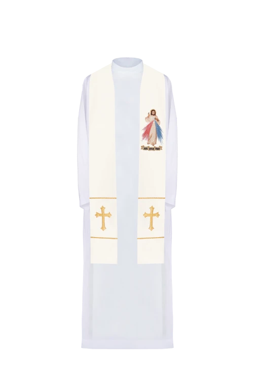 Stuła haftowana z wizerunkiem Jezusa Miłosiernego.