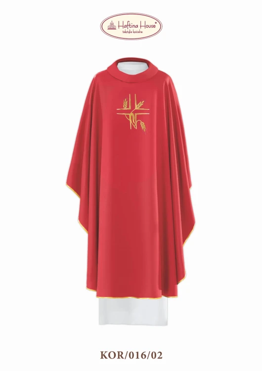 Ornat haftowany z symbolem Krzyża i kłosów.