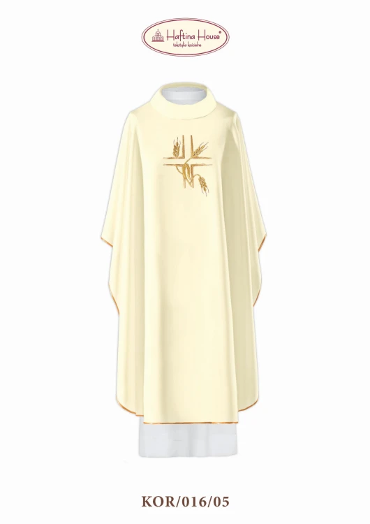 Ornat haftowany z symbolem Krzyża i kłosów.