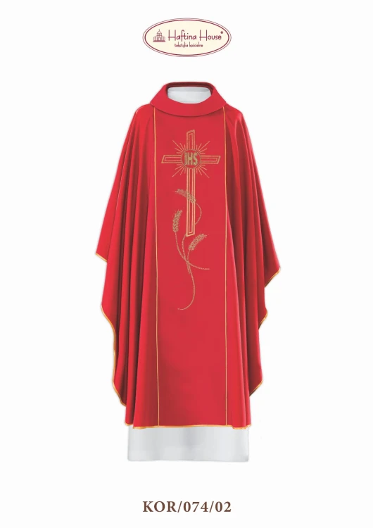 Ornat haftowany - symbol IHS, motyw krzyża i kłosów