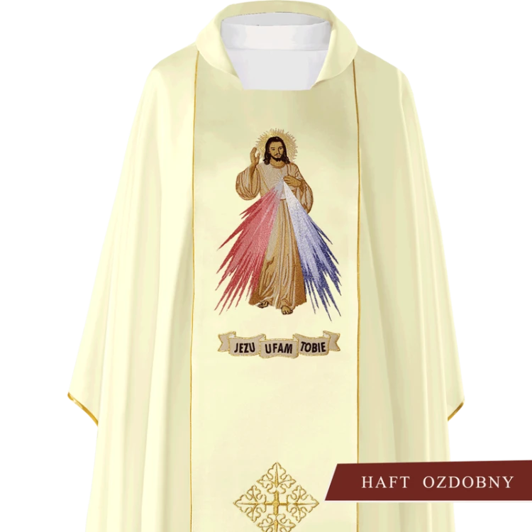 Ornat haftowany - wizerunek Jezusa Miłosiernego + symbol IHS