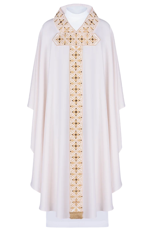 Ornat haftowany z symbolem Krzyża i kamieniami fasetowanymi