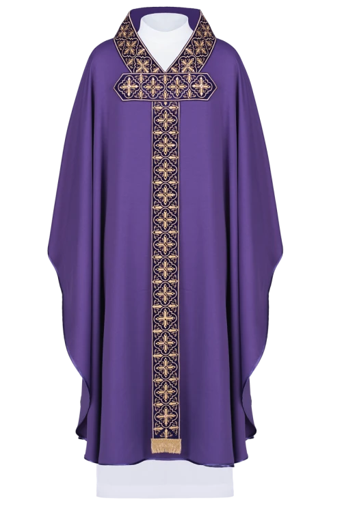 Ornat haftowany z symbolem Krzyża i kamieniami fasetowanymi
