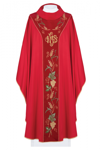 Ornat haftowany - IHS, winogrona i kłosy
