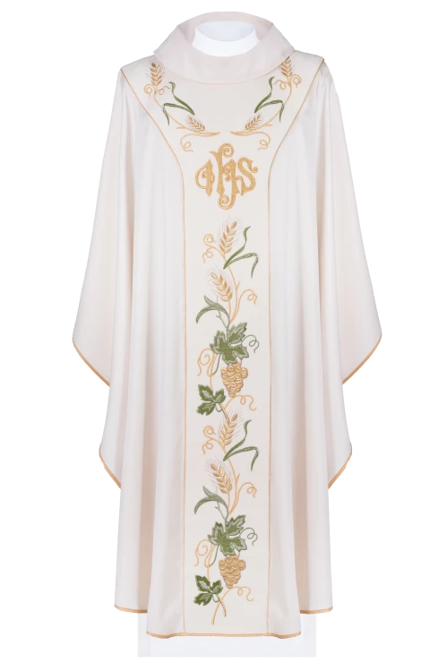 Ornat haftowany - IHS, winogrona i kłosy