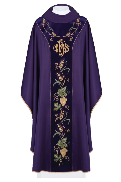 Ornat haftowany - IHS, winogrona i kłosy
