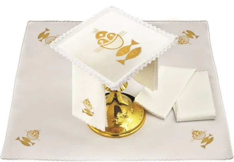 Linen chalice set-symbols of Bread and Fish