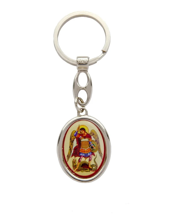 Keychain with Archangel Michael and Saint Christopher.