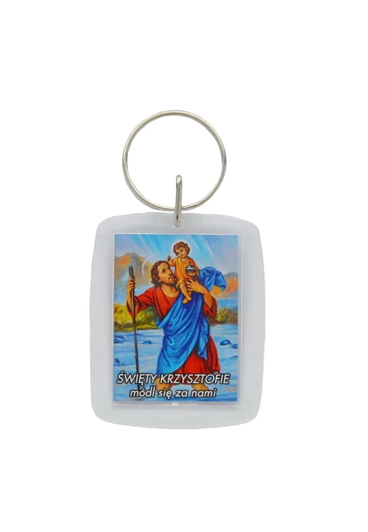 Transparent keychain with Saint Christopher made of plexiglass