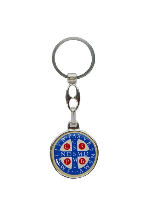 Metal keyring with Saint Benedict.