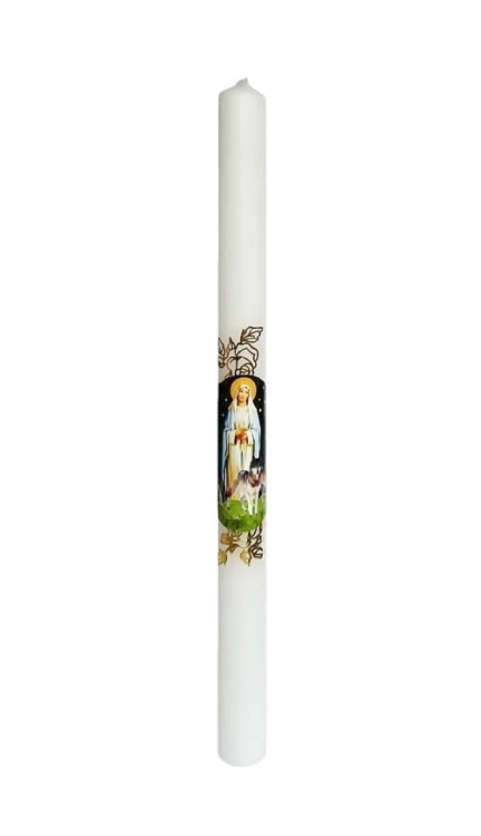 Our Lady of Candles large white candle.