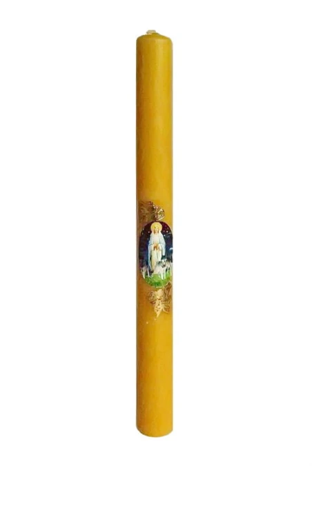 Our Lady of Candles average wax candle.