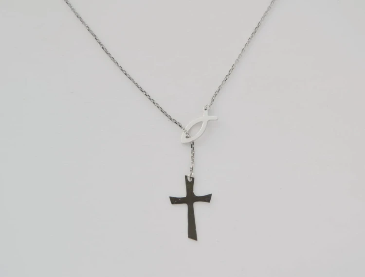 Silver chain celebrity with charms Cross and a Fish
