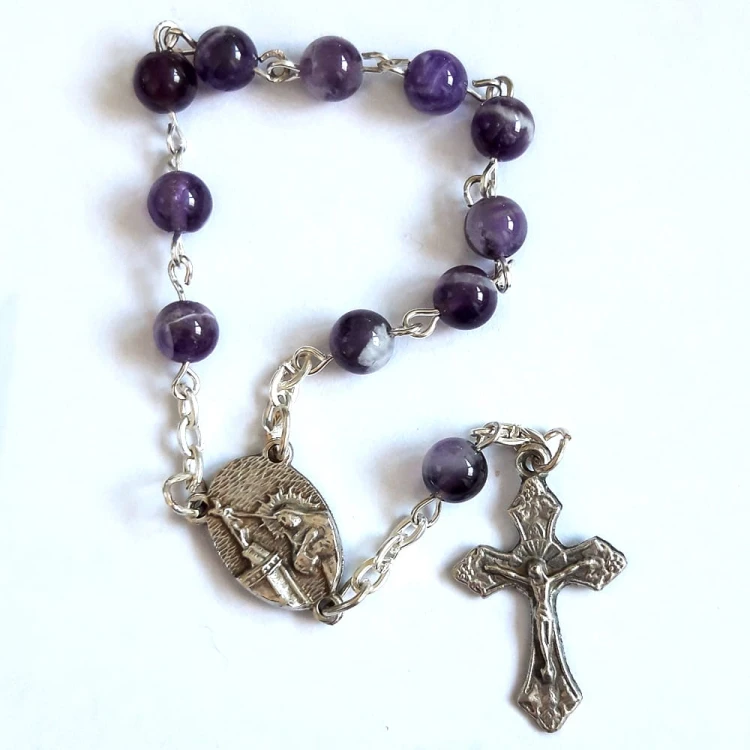 Purple amethyst one-decade rosary with St. Rita