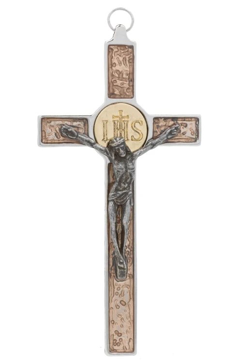 Hanging metal cross with IHS