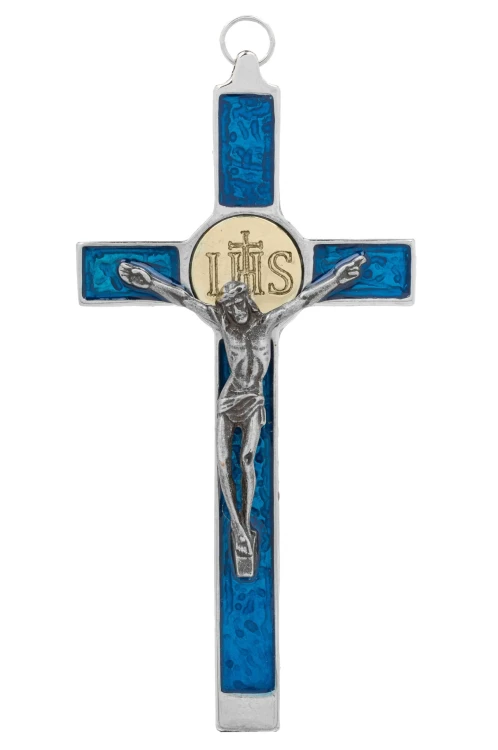 Hanging metal cross with IHS