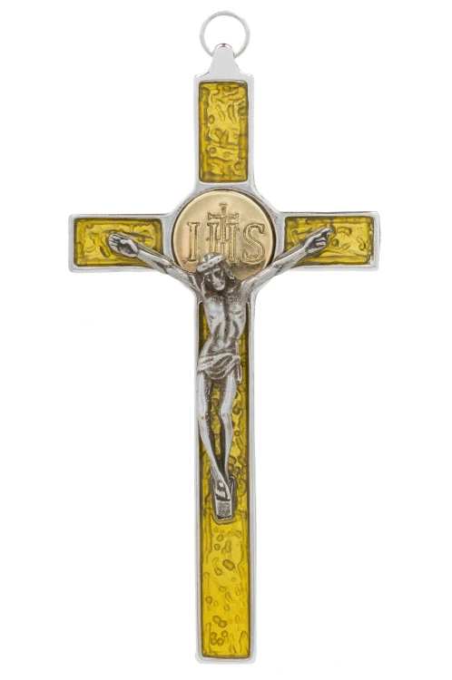 Hanging metal cross with IHS