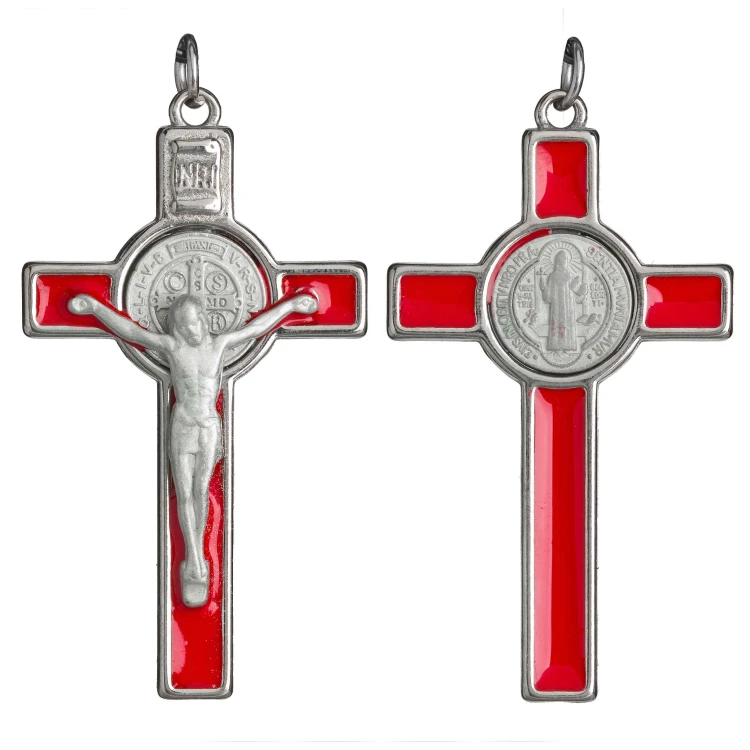 Pendant cross of St. Benedict with colored filling