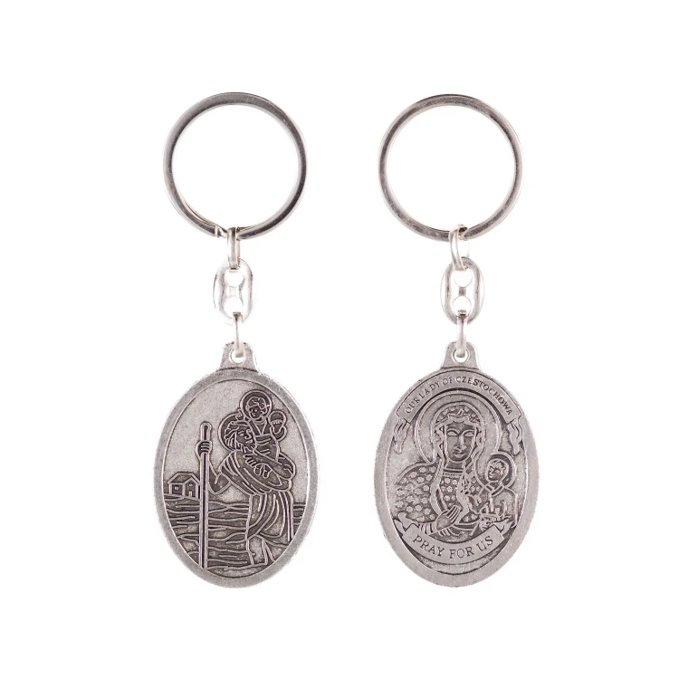 Metal keychain with St. Christopher and Our Lady of Czestochowa