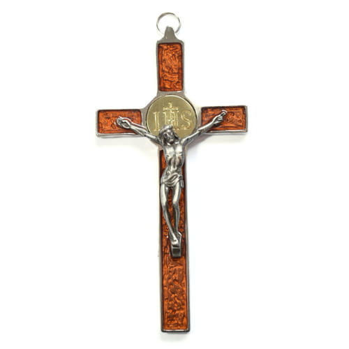 Hanging metal cross with IHS