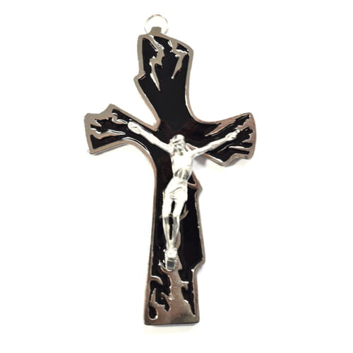 Colorful metal cross for hanging.