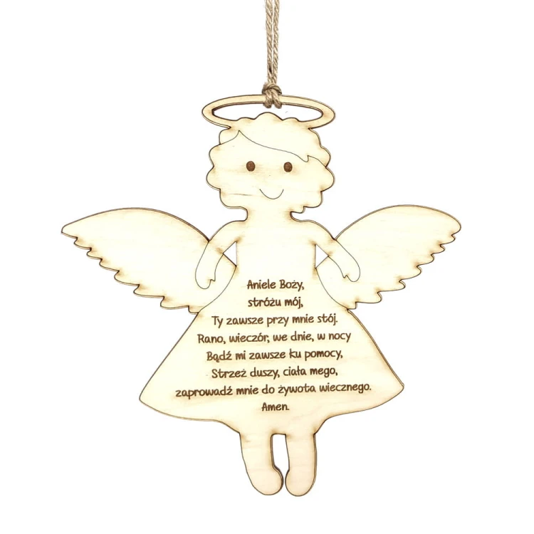 Duża zawieszka aniołek ze sklejki z modlitwą