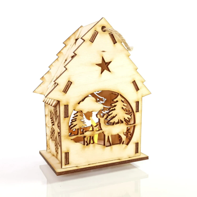 Lampion adwentowy zimowy las na roraty ze sklejki