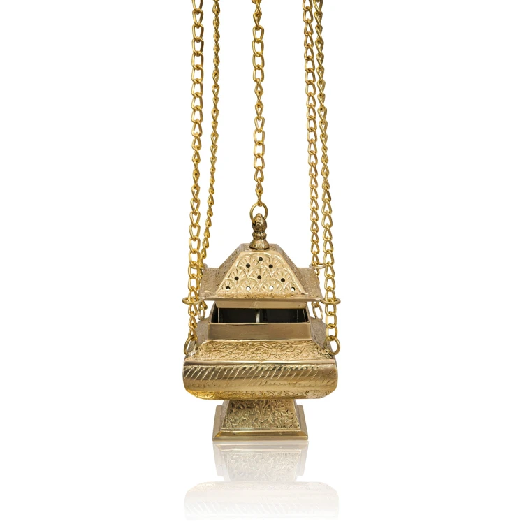 Trybularz mosiężny, złocony 15cm