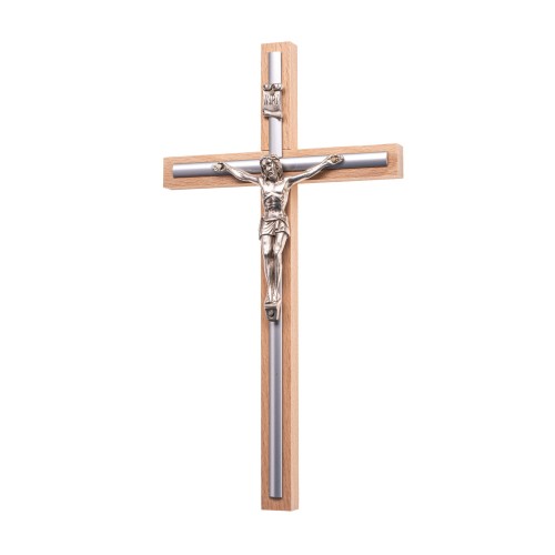 Wooden cross with metal band, 26 cm