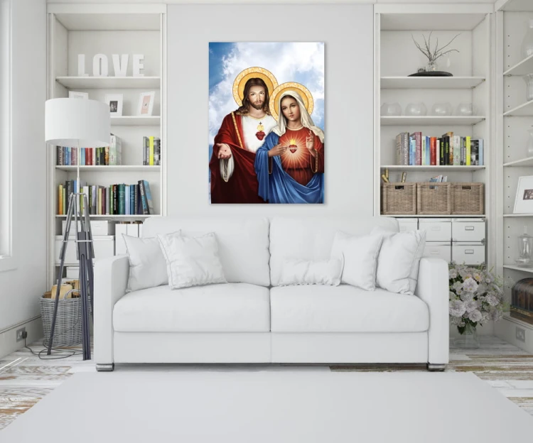 Heart of Jesus and Heart of Mary, canvas painting
