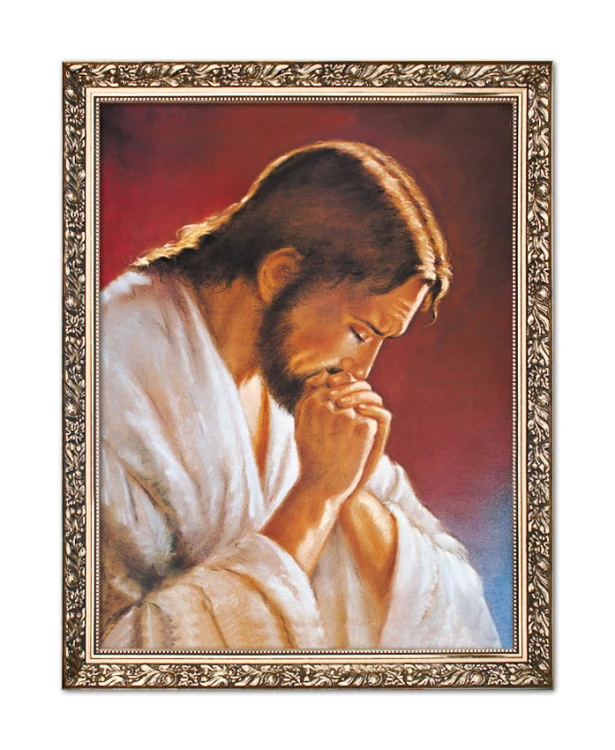 Obraz religijny Jezus Chrystus modlący w ramie z ornamentem.jpg