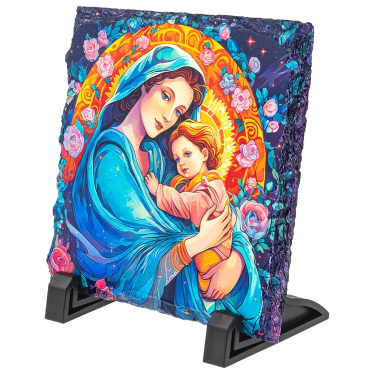 Obrazek Religijny na Granitowej Płytce: Matka Boska z Dzieciątkiem