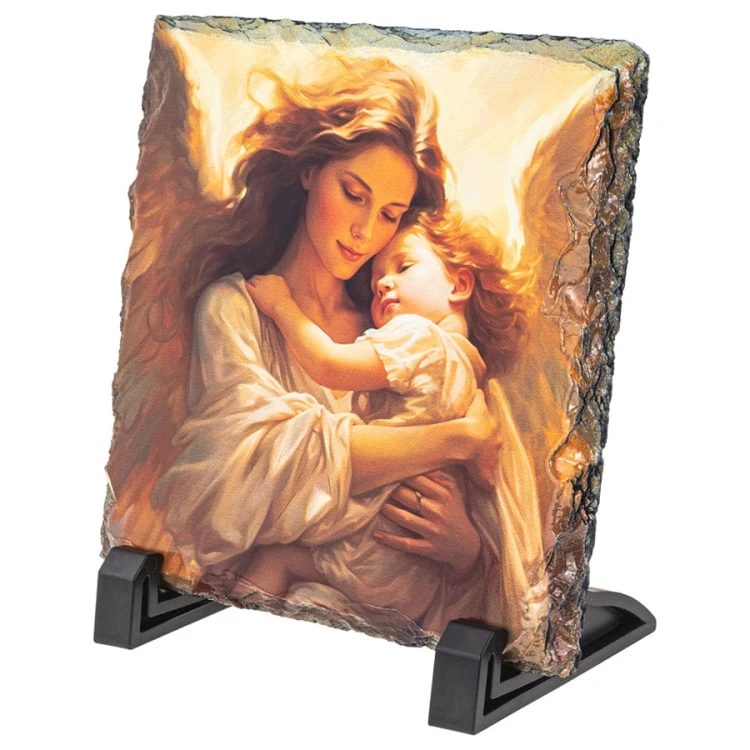 Obrazek Religijny: Anioł Stróż z Dzieckiem na Granitowej Płytce