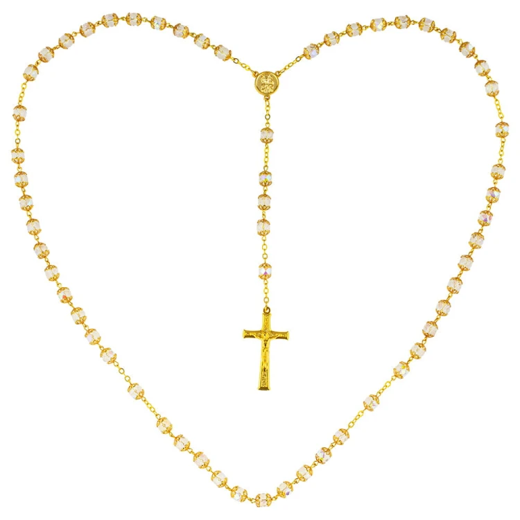 Różaniec kryształowy na złotym łańcuszku