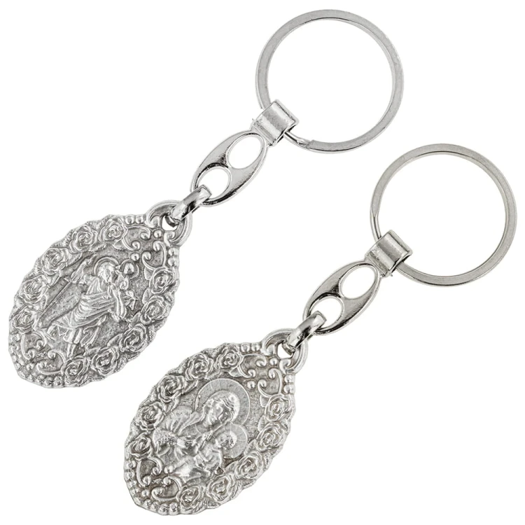 Dwustronny brelok z Matką Boską Częstochowską i św. Krzysztofem