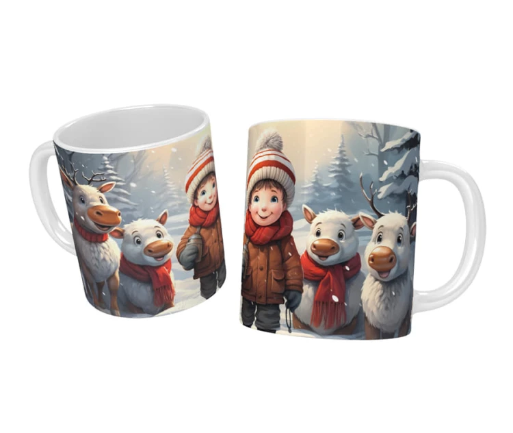 Kubek Zimowy z Uroczymi Reniferami - Dla Chłopca